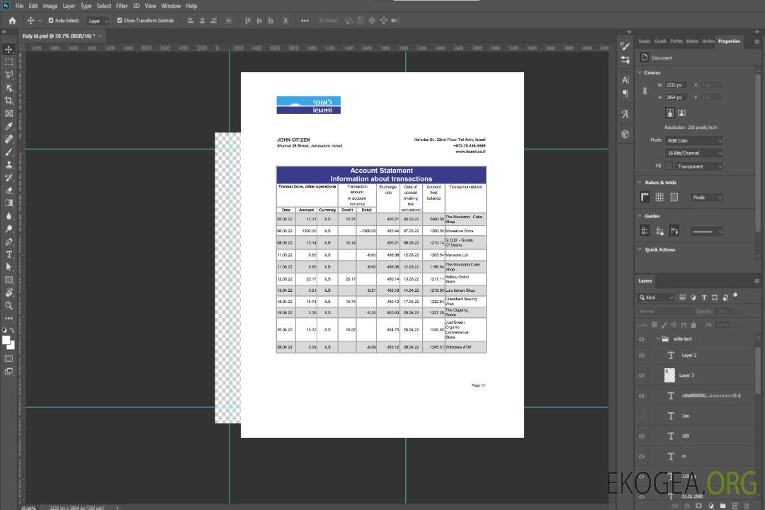 Relevé bancaire israélien Leumi xls template